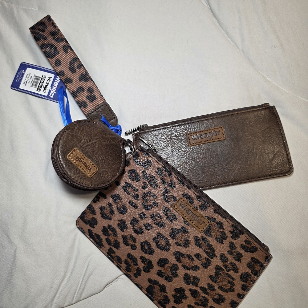 Wrangler Brown and Leopard Print Wristlet Trio